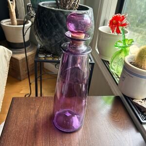VNTG SPAIN Retro Purple Amethyst Decanter Blown Glass Decorative Art Vase Bottle